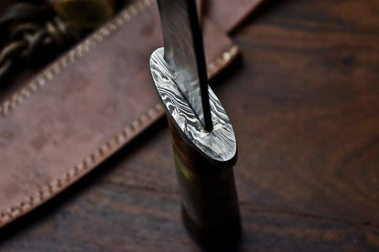 HS-326 | Custom Handmade Damascus Steel Bowie/Hunting Knife - Camel Bone Handle