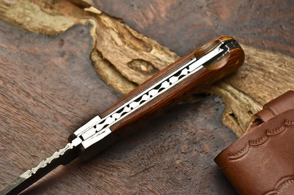 HS-1132  Hand Made Damascus Steel Blade Back Lock Folding Knife