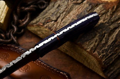 HS-704 Custom Handmade Damascus Steel Skinner Knife - Beautiful Wood Handle
