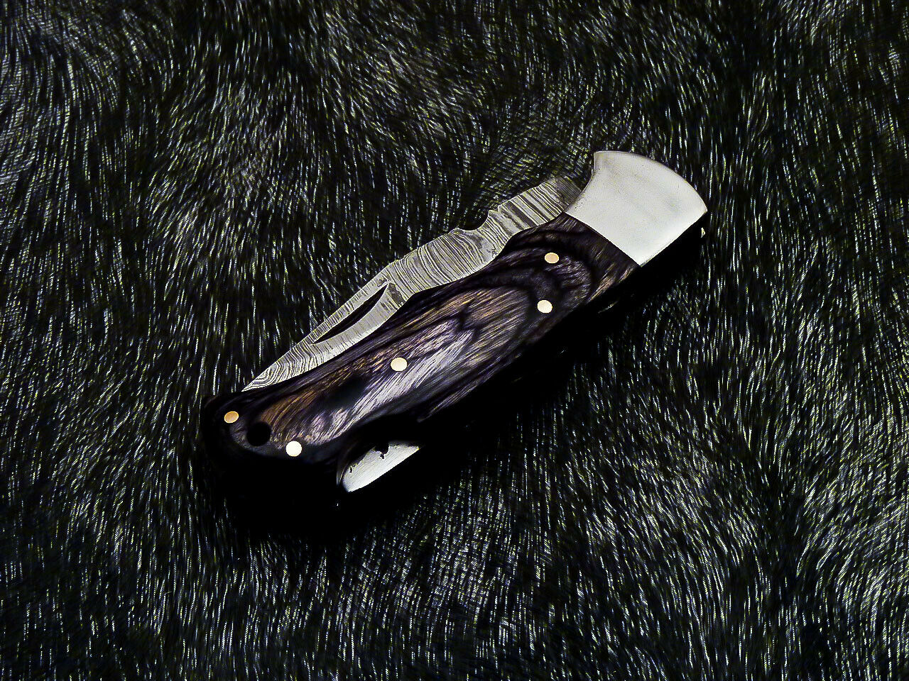HS-1119  CUSTOM HANDMADE DAMASCUS BLADE POCKET FOLDING KNIFE - HARD WOOD HANDLE