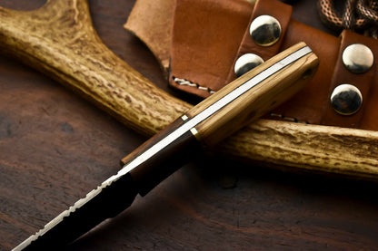 HS-723 Custom Handmade Damascus Steel Skinner Knife - Wood Handle