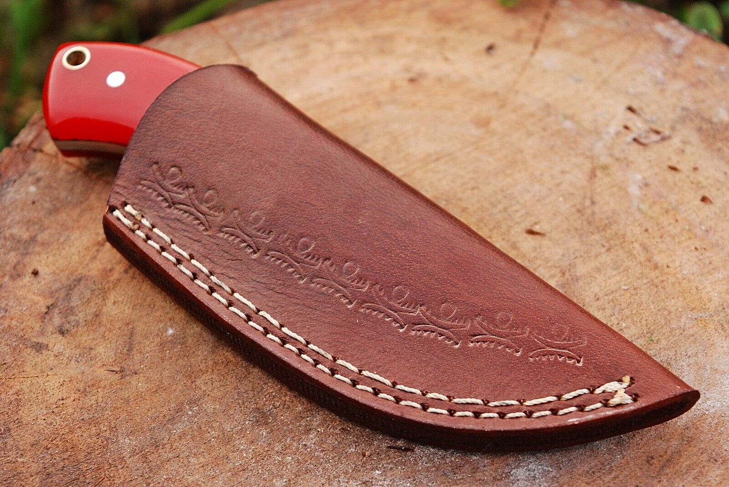 HS-733 Custom Handmade High Carbon Railrod Steel Mini Skinner Knife - Red Sheet Handle