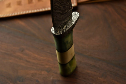 HS-329 | Custom Handmade Damascus Steel Hunitng/Bowie Knife - Colour Camel Bone Handle