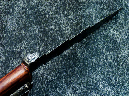 HS-381 '' Custom Hand Forged Damascus Steel 16" Hunting Knife - Natural Wood
