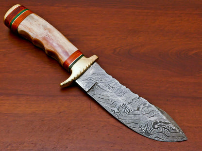 HS-491 Custom Handmade Damascus Hunting Knife With Camel Bone Handle