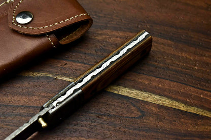 Custom Handmade Damascus Steel Blade Liner-Lock Pocket Folding Knife| HARD WOOD