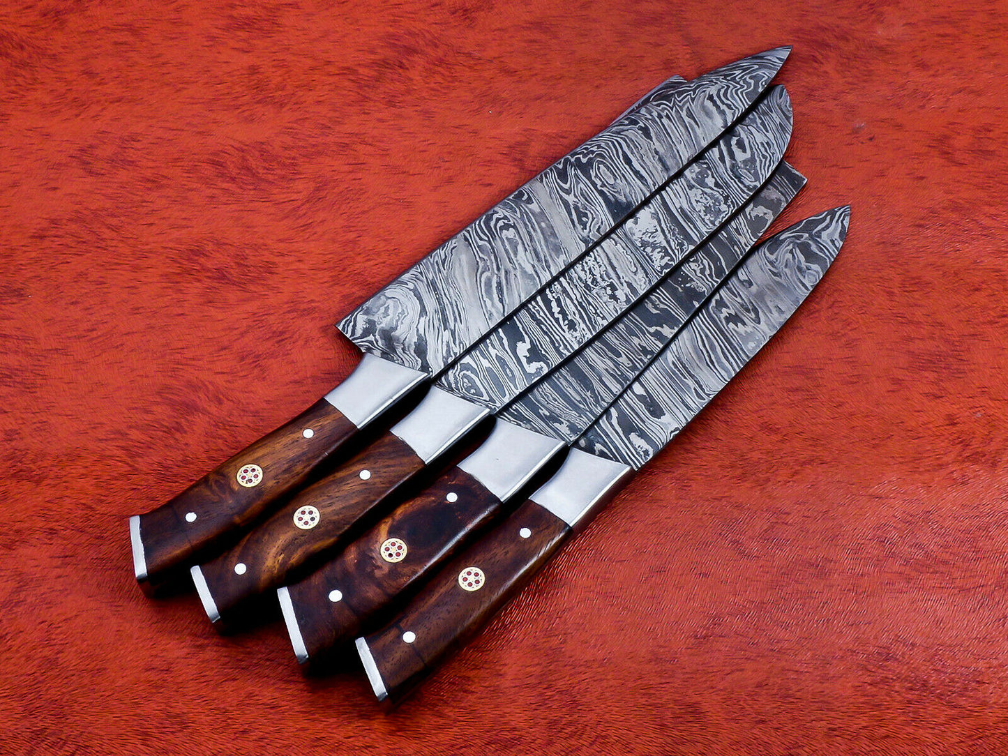 HS-141 Custom Handmade Damascus Steel Full Tang 4 Piece Chef Set with Wood Handle