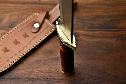 HS-411 | Custom Handmade Damascus Steel Hunting/Bowie Knife - Wood Handle