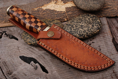HS-506 Custom Handmade Damascus Hunting/Skinner Knife With Wood Handle