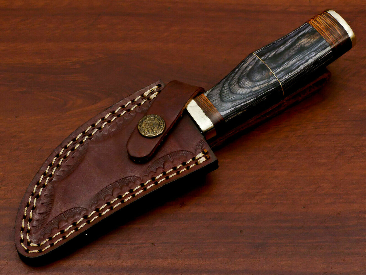 HS-562 HANDMADE DAMASCUS CUSTOM PAKKA WOOD HUNTING KNIFE - BRASS GUARD