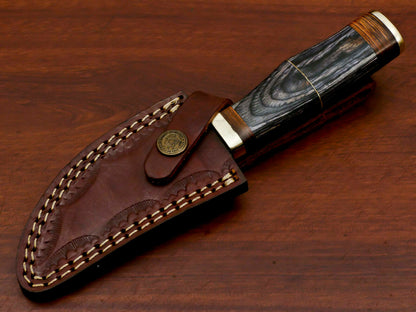 HS-562 HANDMADE DAMASCUS CUSTOM PAKKA WOOD HUNTING KNIFE - BRASS GUARD