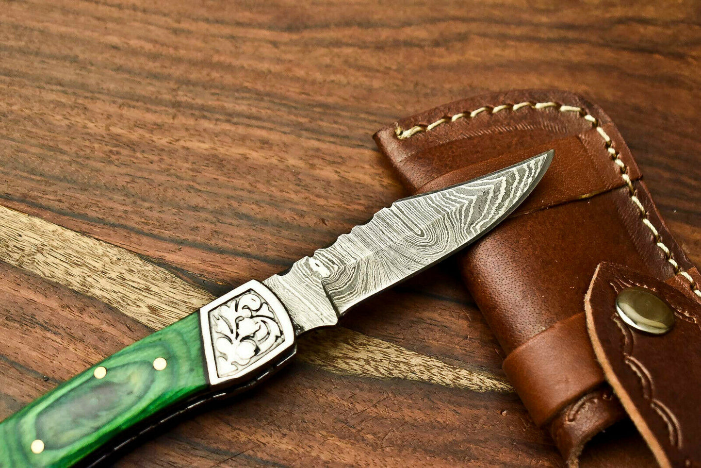 HS-1131 '' Hand Made Damascus Steel Blade Back Lock Folding Knife