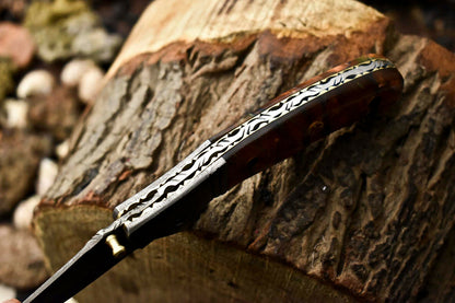 |Custom Handmade Damascus Steel Pocket Folding Knife - Beautiful Resin Handle