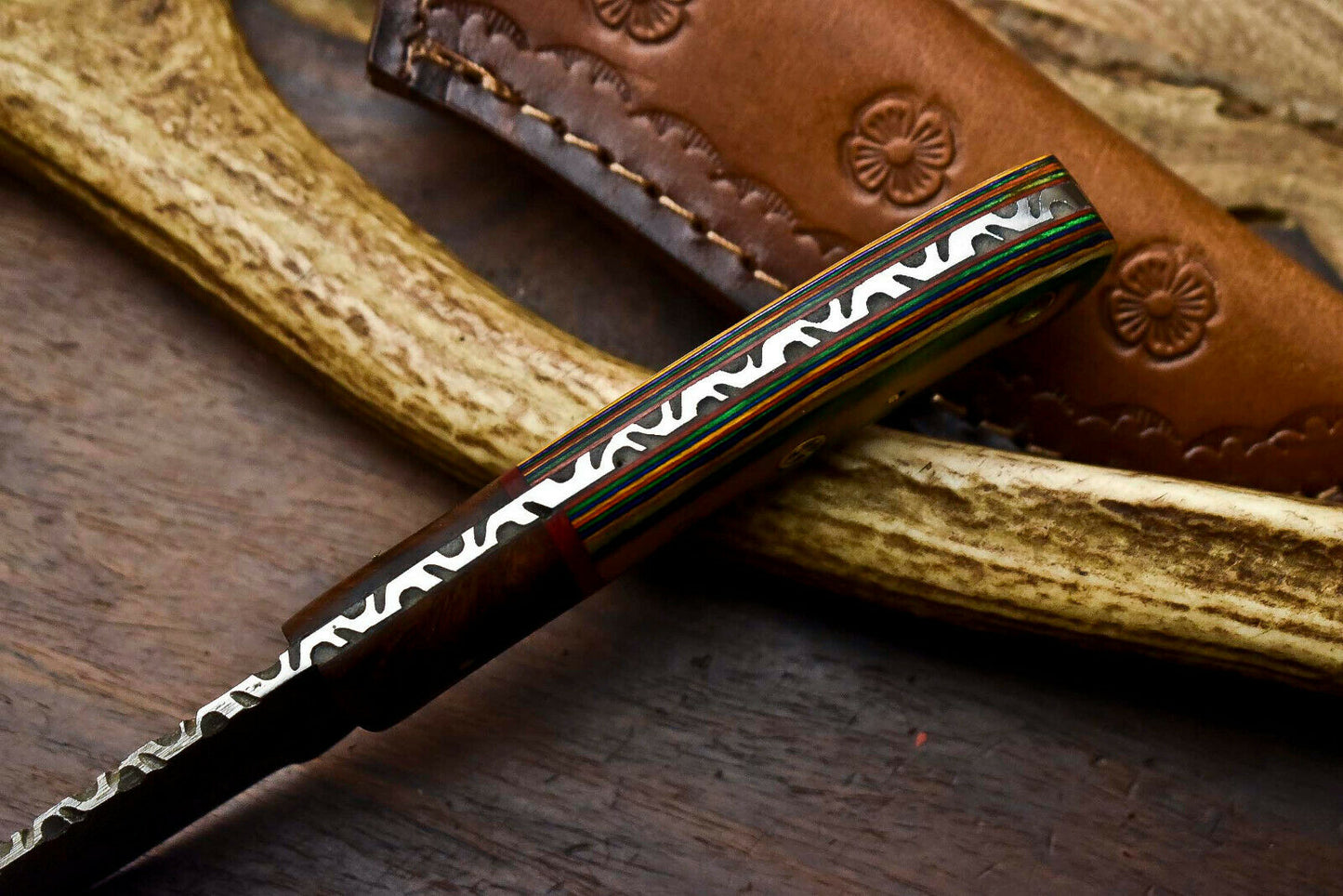 HS-645 Custom Handmade Damascus Hunting Skinning Blade Hunter Camping Full Tang Knife