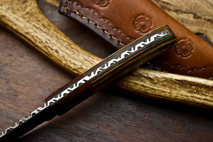 HS-645 Custom Handmade Damascus Hunting Skinning Blade Hunter Camping Full Tang Knife