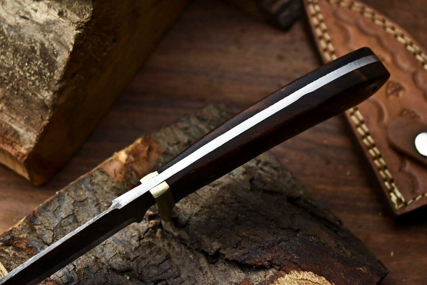 HS-400 | Custom Handmade Damascus Steel Hunting Camping Knife - Beautiful Wood Handle