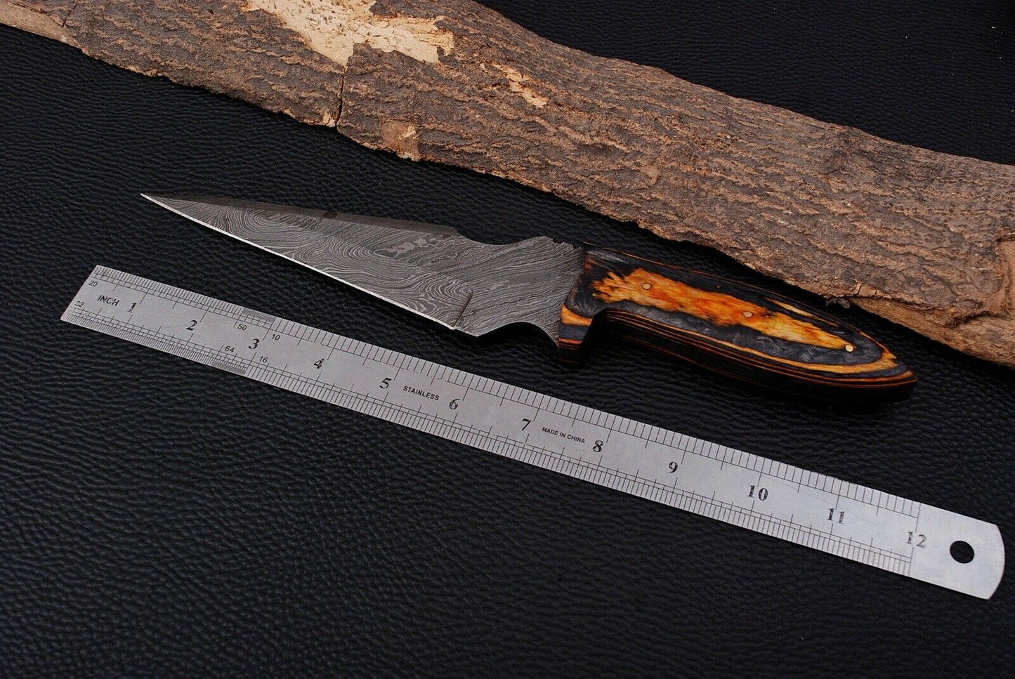HS-507 Ten Inch Custom Handmade Damascus Hunting Dagger Boot Knife With Hard Wood Handle
