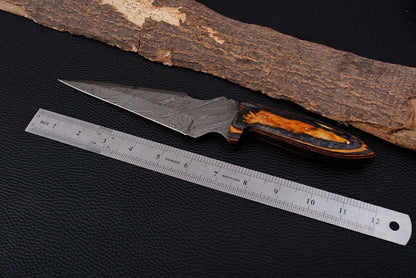 HS-507 Ten Inch Custom Handmade Damascus Hunting Dagger Boot Knife With Hard Wood Handle