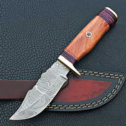 HS-420 | Custom Handmade Damascus Steel Hunting Knife - Beautiful Wood Handle