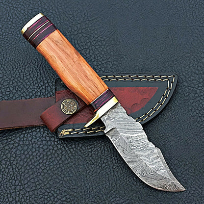 HS-420 | Custom Handmade Damascus Steel Hunting Knife - Beautiful Wood Handle