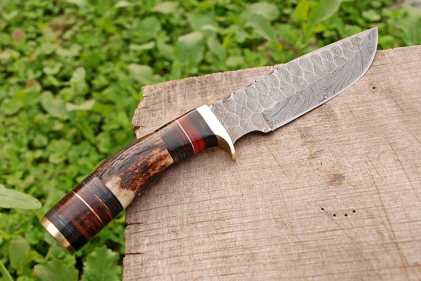 HS-440 | Custom Handmade Damascus Steel Hunting Fix knife - Stag Horn Handle