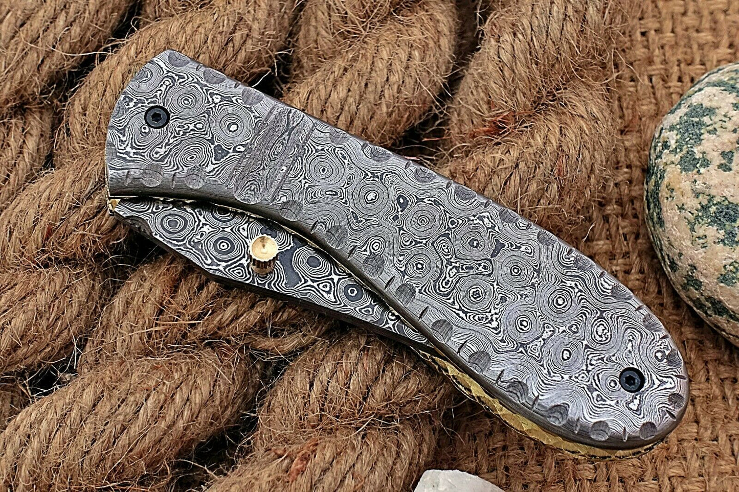 Custom Handmade Damascus Folding-Pocket Knife With Full Damascus Handle