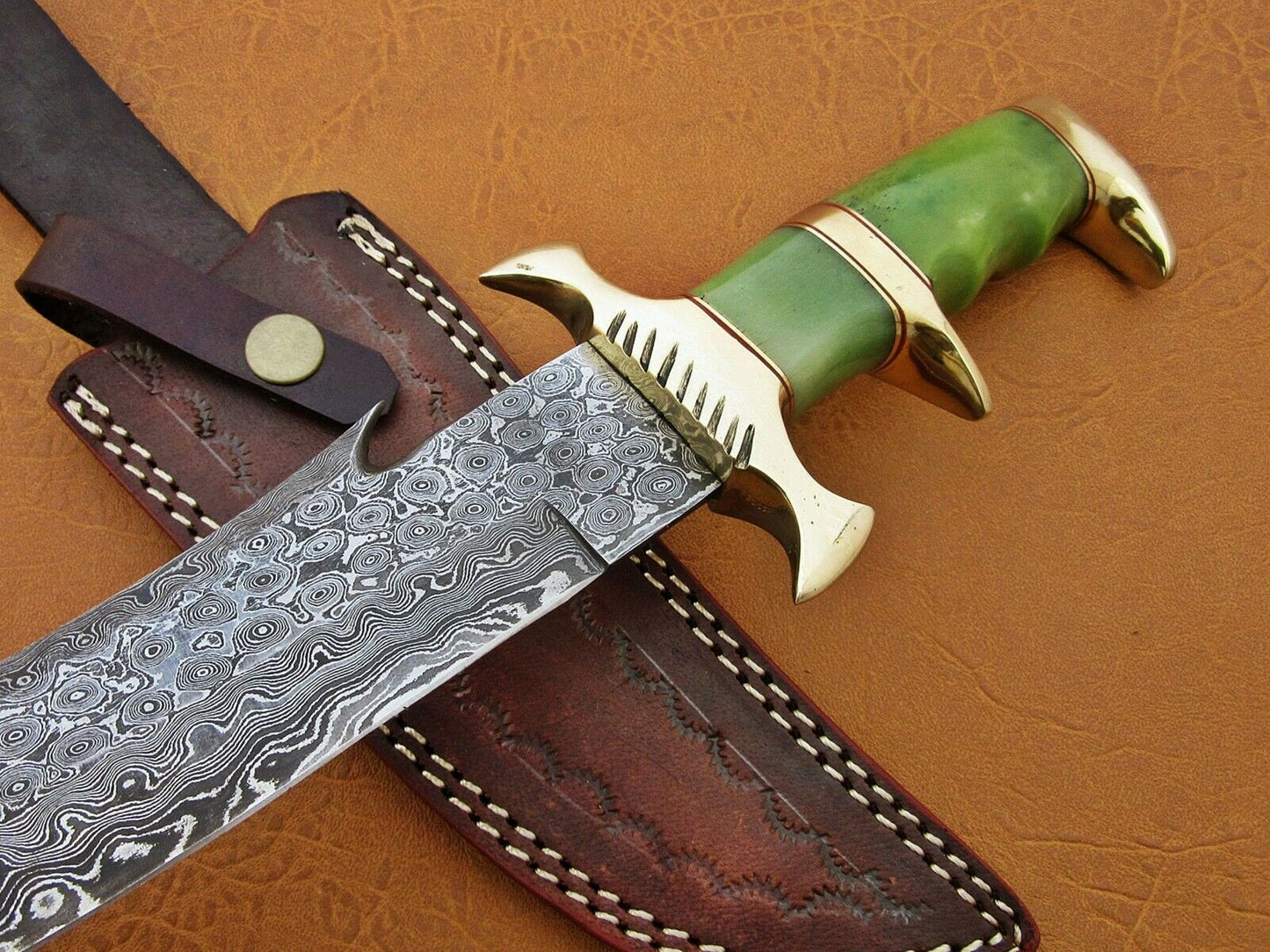 HS-471  Custom Handmade Damascus Hunting Knives With Colour Camel Bone Handle