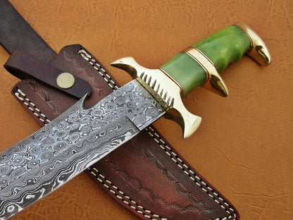 HS-471  Custom Handmade Damascus Hunting Knives With Colour Camel Bone Handle