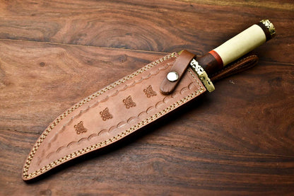 HS-332 | Custom Handmade Damascus Steel Hunitng/Bowie Knife - Camel Bone Handle