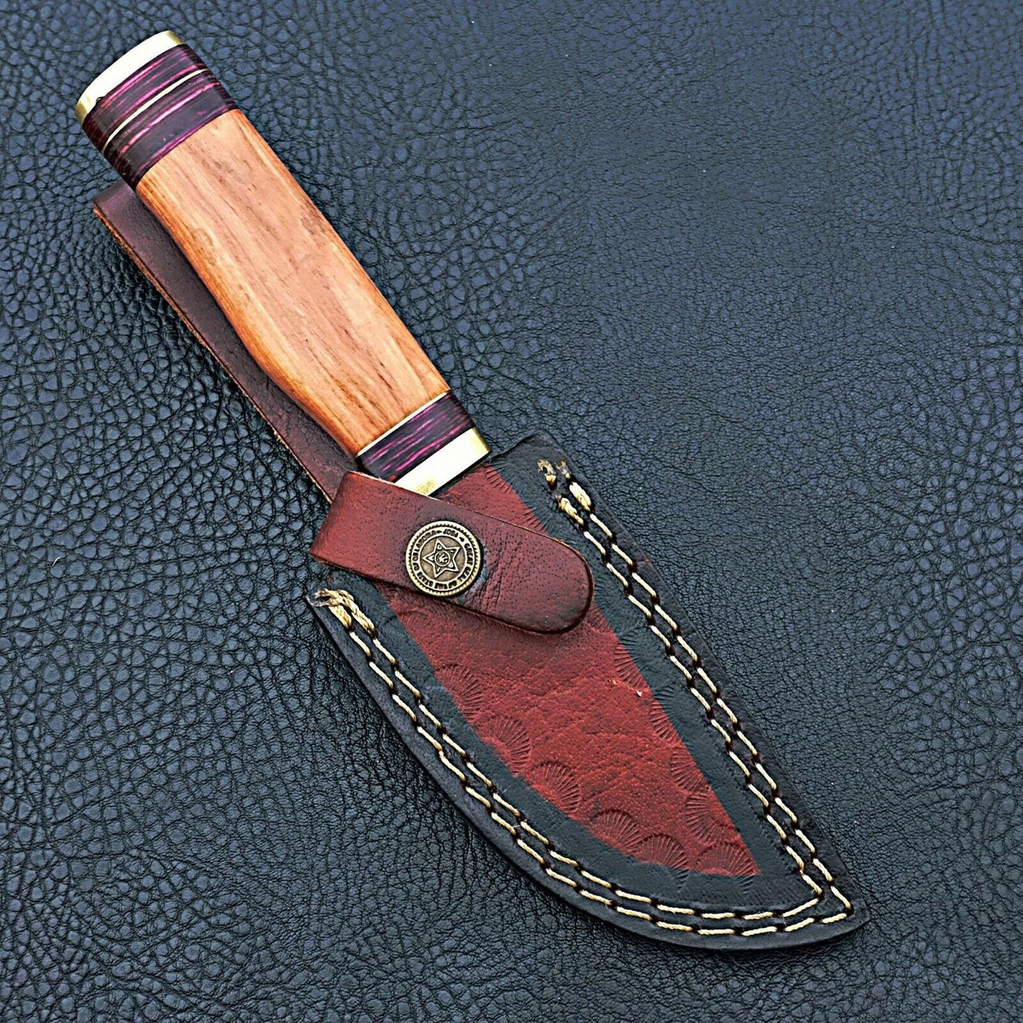 HS-420 | Custom Handmade Damascus Steel Hunting Knife - Beautiful Wood Handle