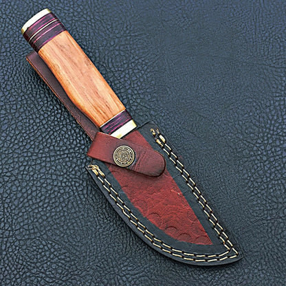 HS-420 | Custom Handmade Damascus Steel Hunting Knife - Beautiful Wood Handle