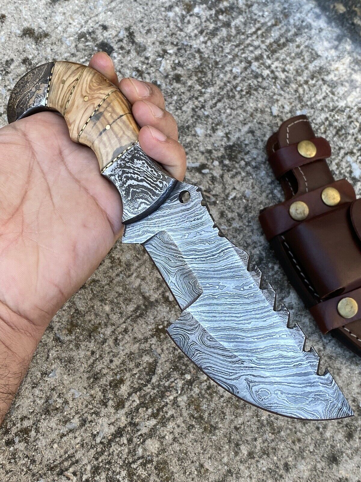 HS-929 Custom Handmade Damascus Steel Tracker/Hunting Fix knife - Wood Handle