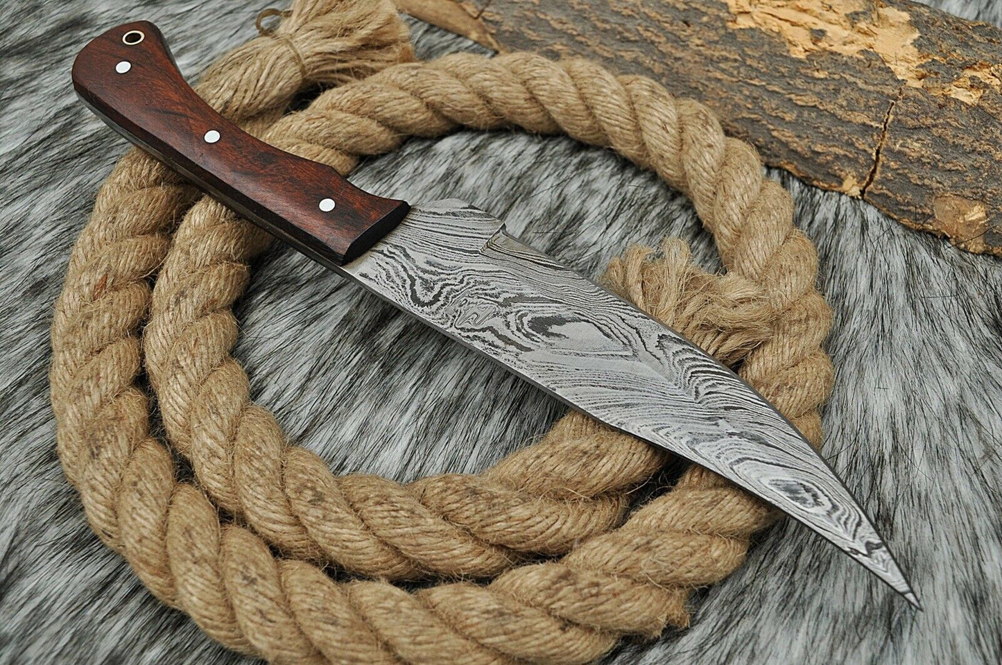 HS-438 | Custom Handmade Damascus Steel Hunitng Knife - Beautiful Wood Handle