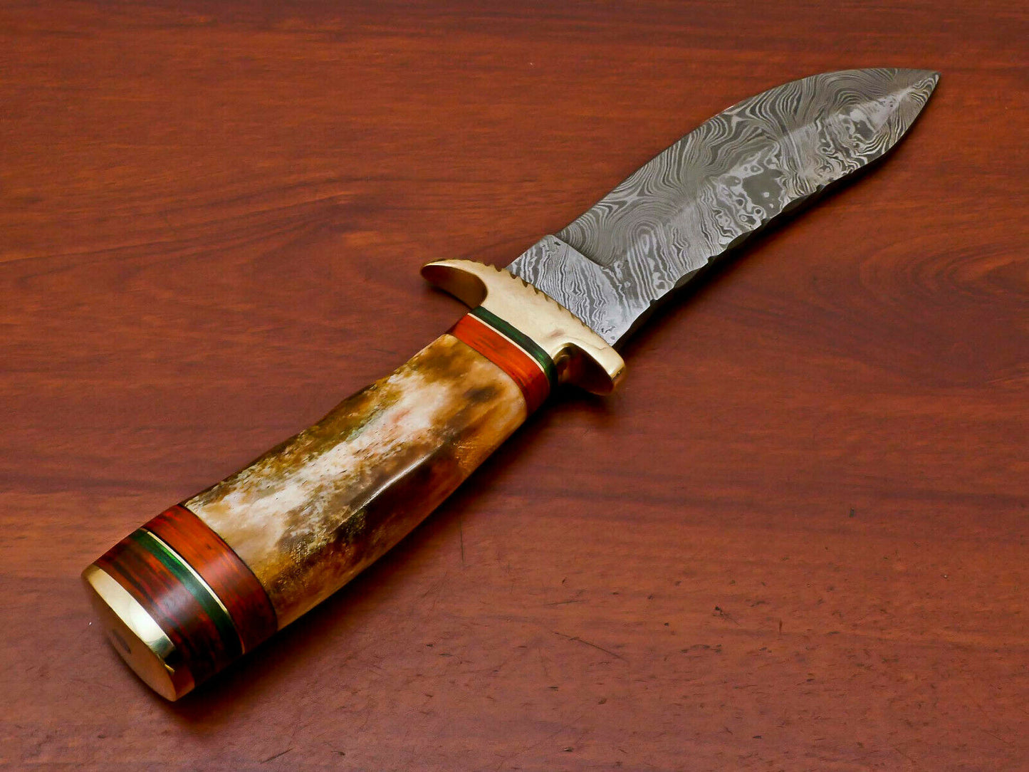 HS-491 Custom Handmade Damascus Hunting Knife With Camel Bone Handle