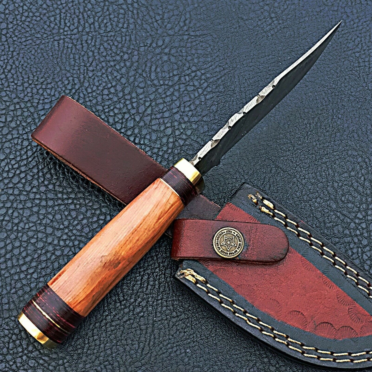 HS-420 | Custom Handmade Damascus Steel Hunting Knife - Beautiful Wood Handle