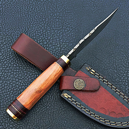 HS-420 | Custom Handmade Damascus Steel Hunting Knife - Beautiful Wood Handle