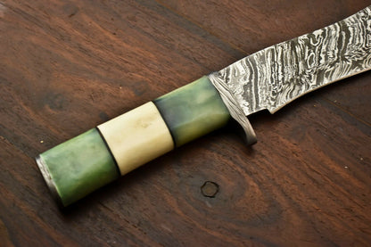 HS-336 | Custom Handmade Damascus SteelHunting / Bowie Knife - Camel Bone Handle