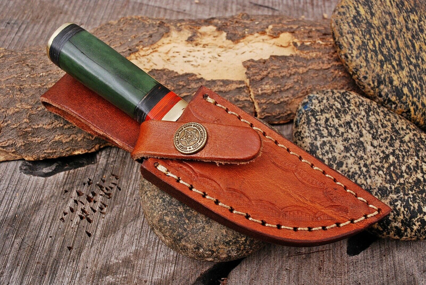 HS-791 Custom Handmade Damascus Skinner/Hunting Knife With Camel Bone Handle