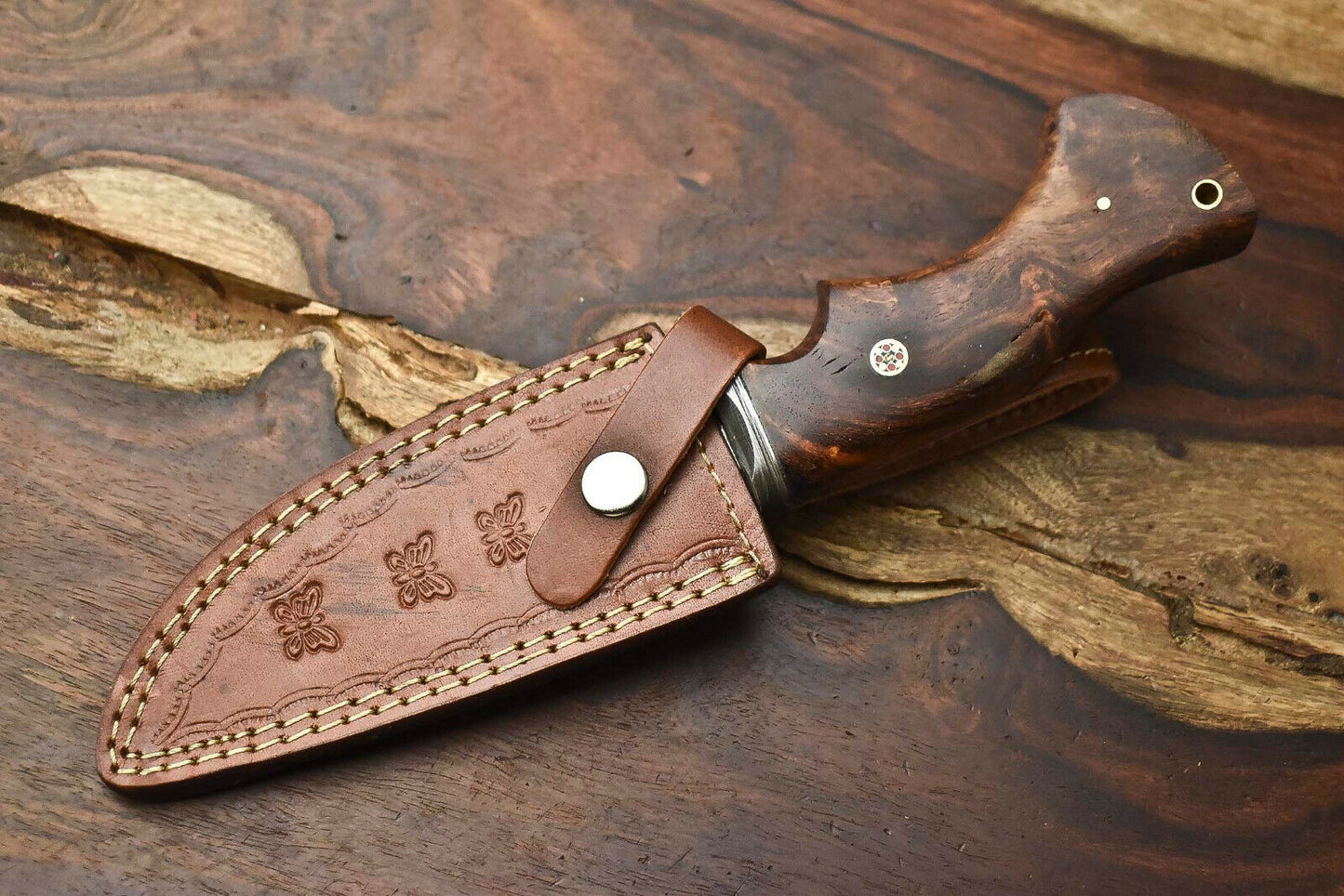 HS-394 '' Handmade Damascus Steel Blade Hunting Knife | Walnut Wood