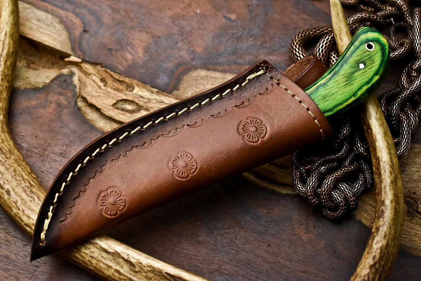 HS-689 Custom Handmade Damascus Steel Skinner Knife - Beautiful Hard Wood  Handle