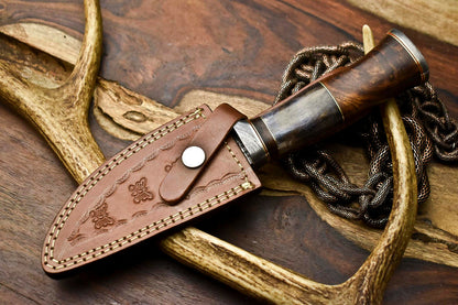 HS-404 | Custom Handmade Awesome Camel Bone/Walunt Wood Handle Damascus Steel Hunting Knife - Great Price