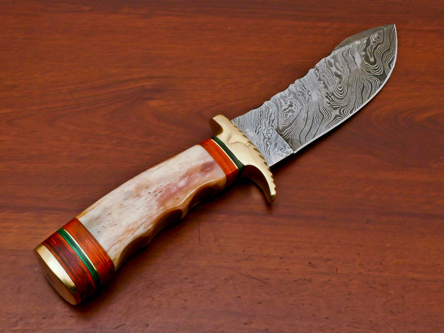 HS-491 Custom Handmade Damascus Hunting Knife With Camel Bone Handle
