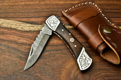 HS-1130 '' Hand Made Damascus Steel Blade Back Lock Folding Knife