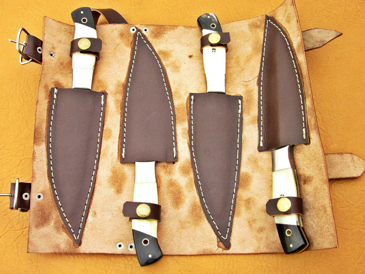 HS-192 Custom Handmade Damascus Kitchen Knives With Camel Bone & Buffalo Horn Hanlde