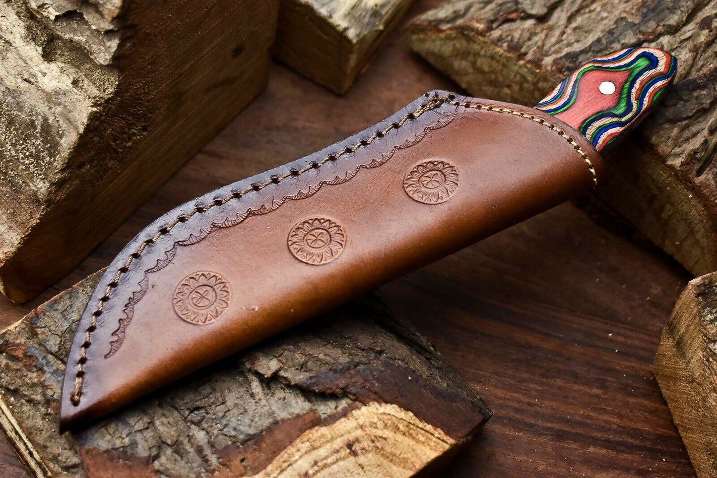 HS-999 | Custom Handmade Damascus Steel Bull Cutter Knife - Beautiful Hard Wood Handle