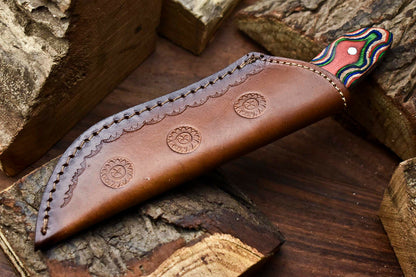 HS-999 | Custom Handmade Damascus Steel Bull Cutter Knife - Beautiful Hard Wood Handle