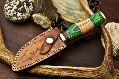 HS-415 | Custom Handmade Damascus Steel Hunting Knife - Hard Wood Handle