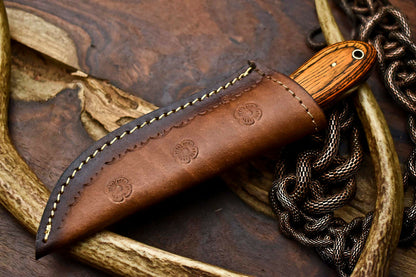 HS-658 Custom Handmade Damascus Steel Skinner Knife - Beautiful Hard Wood Handle
