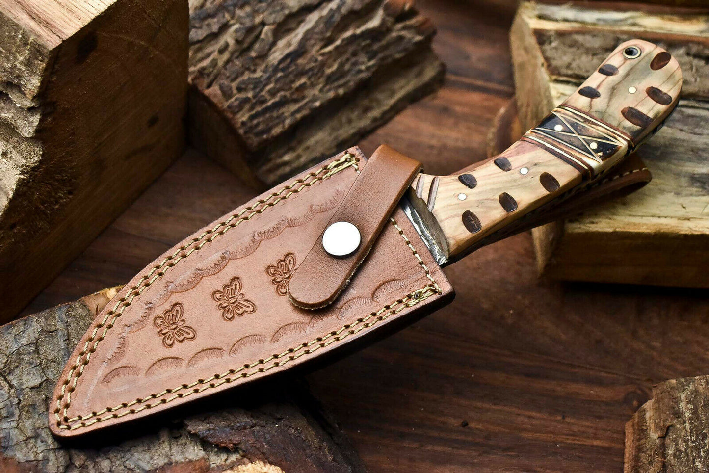 HS 657 Custom Handmade Damascus Hunting Skinning Blade Hunter Camping Full Tang Knife