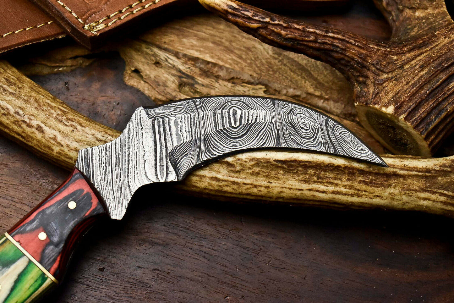HS-910 Custom Handmade Damascus Steel Karambit Knife - Beautiful Hard Wood Handle